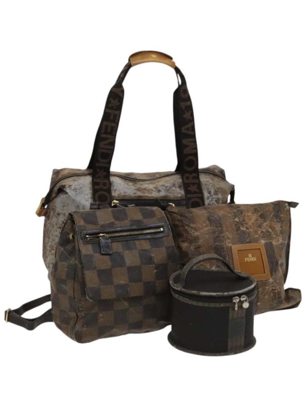 FENDI Pecan Bag PVC 3 Set Brown Black